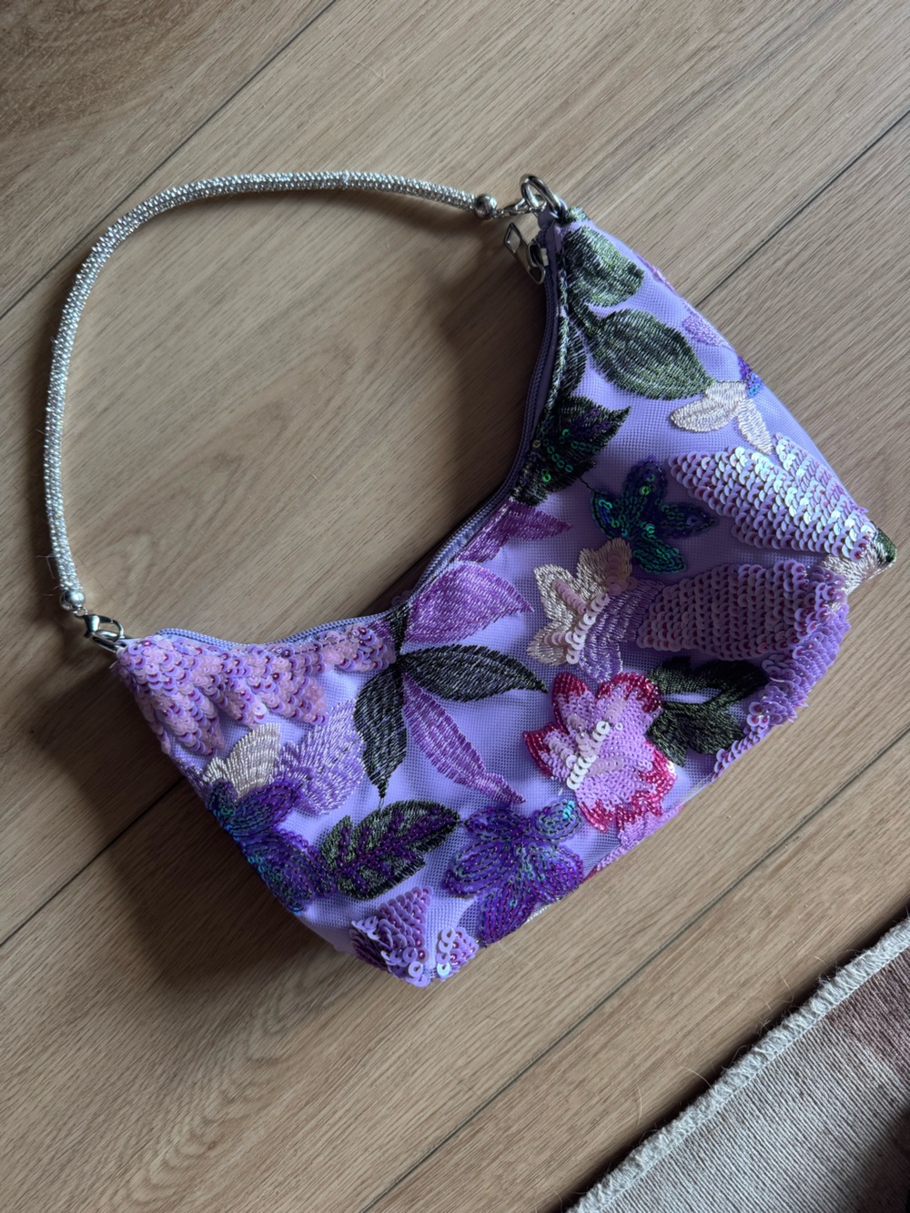 Lavender Sequin Floral Evening Clutch